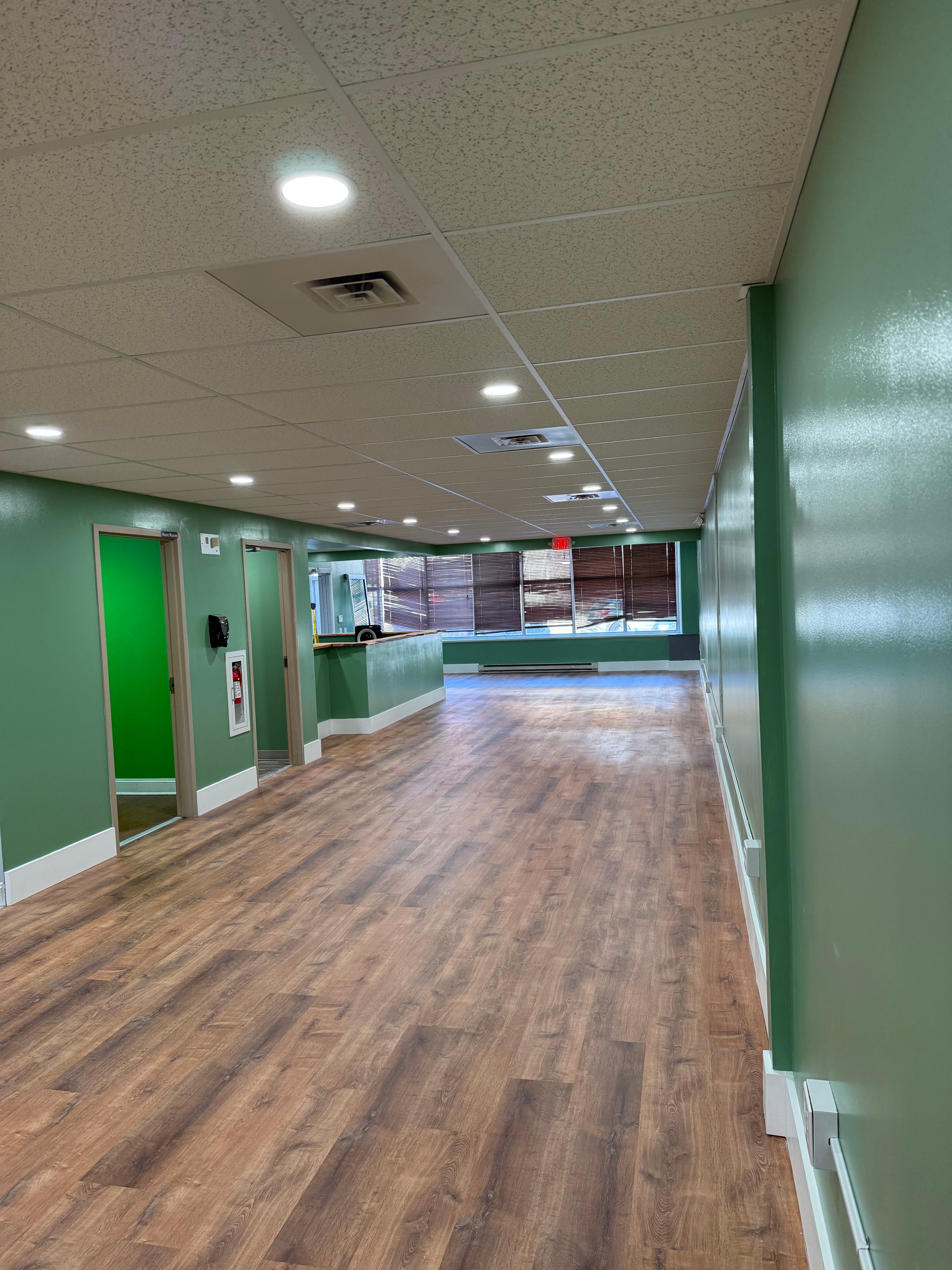 Commercial corridor with recessed lighting