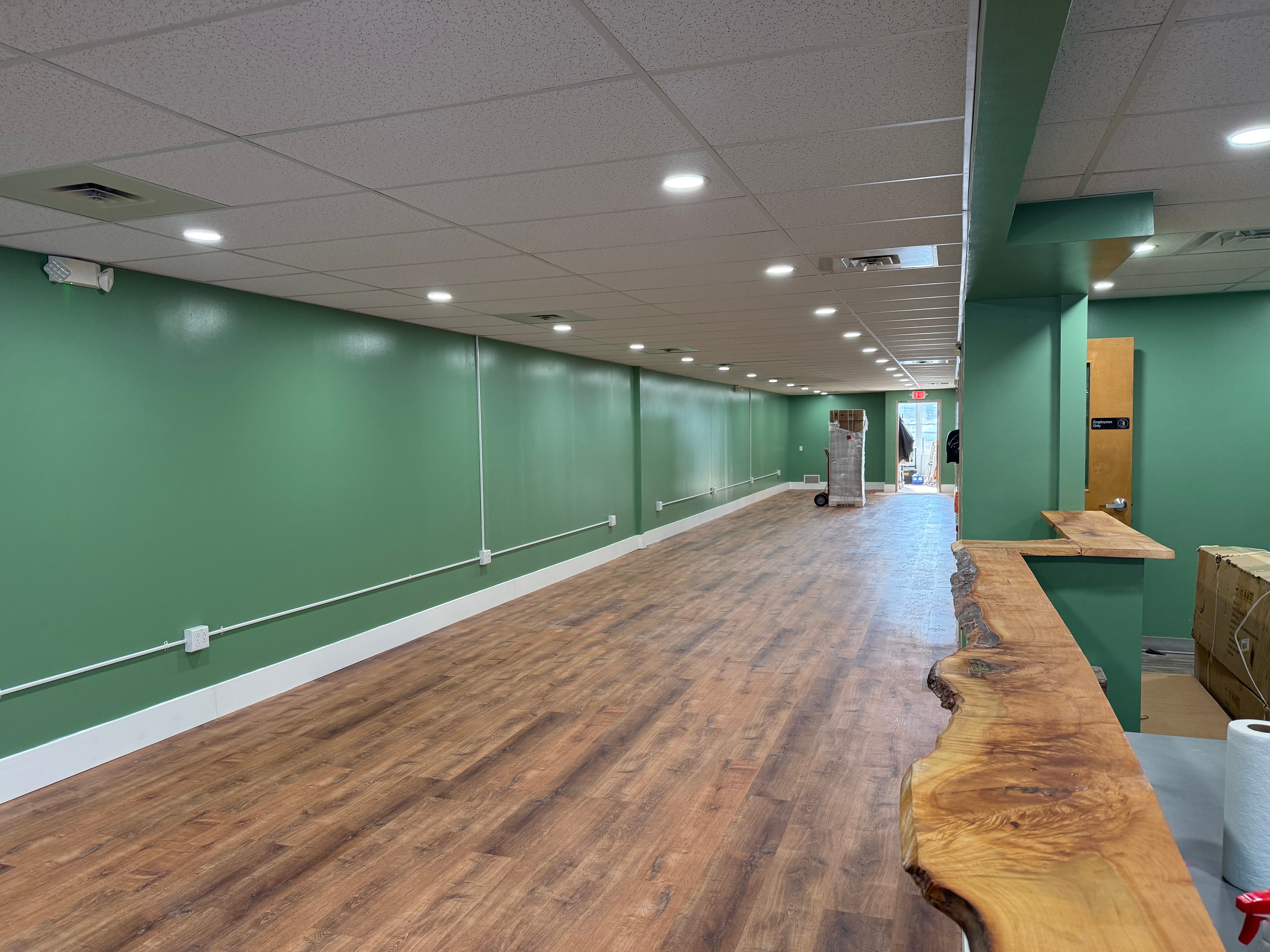 Commercial hallway with live-edge counter